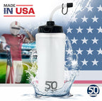 50 Strong 1 Liter Water Bottle with Straw – 2-Pack Easy-Squeeze Sports Bottles with Long Straw & Built-In Finger Grip – BPA-Free – Made in USA – Ideal for Hockey, Football, Lacrosse & Boxing