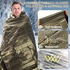 SecuCaptain Survival Emergency Thermal Blankets: Extra Large 84” x63” Space Mylar Blanket Kit for Outdoor Cold Winter Camping Hiking Car Bug Out Bag or First Aid - 4 Pack Amygreen