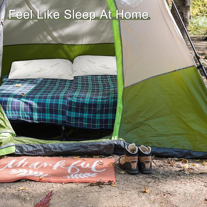 2 Pack Camping Pillows for Sleeping,Shredded Memory Foam Small Travel Pillow,Packable with Storage Bag,Soft Cover,Portable Pillow for Camp Backpacking Hiking Gear&Accessories