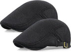 2 Pack Men's Mesh Cap Breathable Summer Newsboy Hat Adjustable Beret Ivy Cap Irish Cabbie Driving Hunting Hats