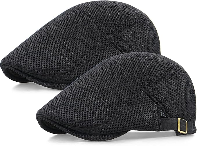 2 Pack Men's Mesh Cap Breathable Summer Newsboy Hat Adjustable Beret Ivy Cap Irish Cabbie Driving Hunting Hats