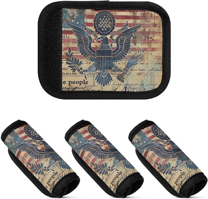 Qilmy Retro American Flag and Eagle Luggage Handle Wrap 4Pack Luggage Identifiers Tag Comfort Handle Grips Cover for Stroller Suitcase Bag Airplane Travel Accessories2379