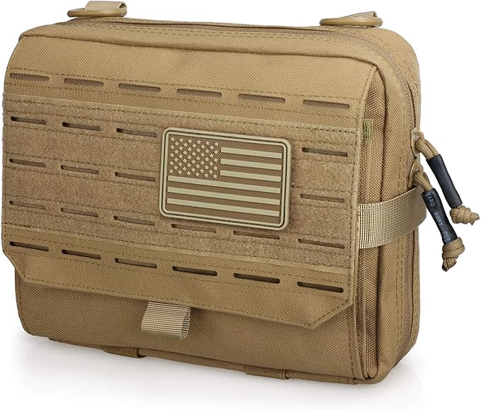 WYNEX Tactical Admin Pouch With Tri-Fold Open Design, MOLLE Tool Pouch, First Aid Pouch, EDC Utility Pouches, Tools Bag Attachment Organizer - Includes U.S.A Flag Patch