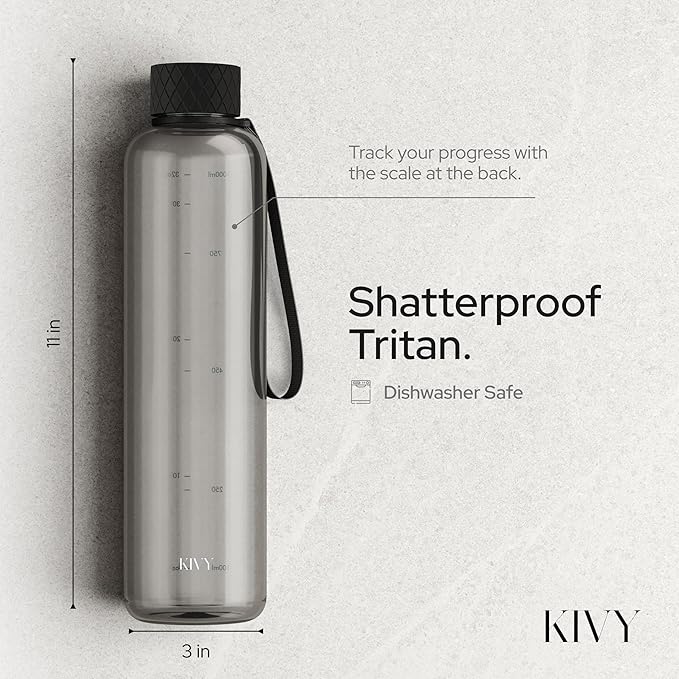 KIVY Tritan Water Bottle 2nd Generation (Dark Clear, 32oz)