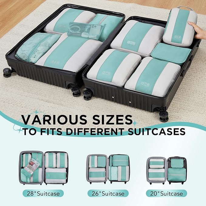 10 Set Compression Packing Cubes for Travel Essentials,Compressible Expandable Packing Cubes for Suitcase,OlarHike Luggage Organizer Bags for Travel,Handy Helper for Organizing Clothes(New Blue Green)