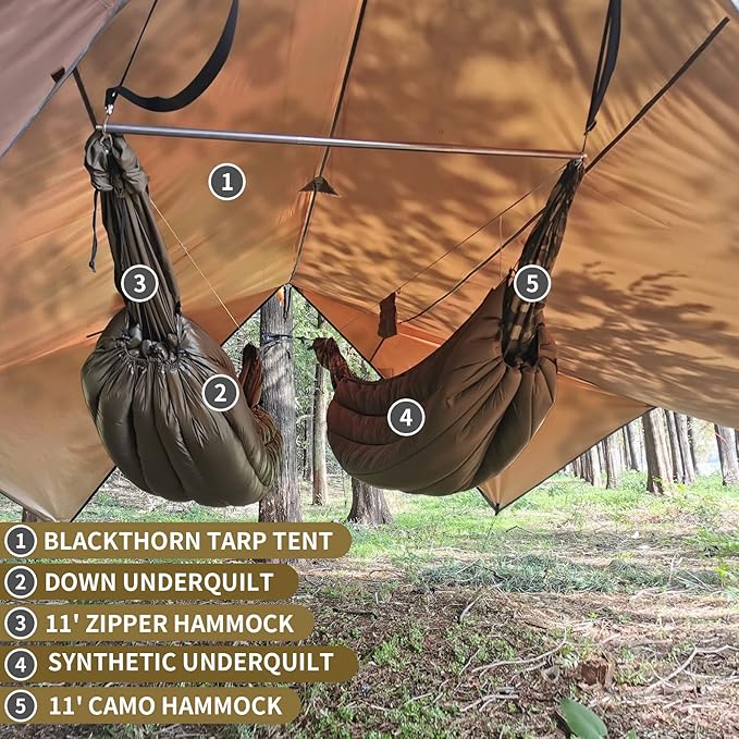 onewind Hammock Rain Fly, Ultralight Silnylon Tarp for 2-4 Persons, 14Ft*13Ft, 3000mm Waterproof, Brown