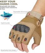 KEMIMOTO Fingerless Tactical Gloves for Men, Motorcycle Gloves for Outdoor Work Sports, Fingerless Cycling Gloves for Hunting Hiking Camping