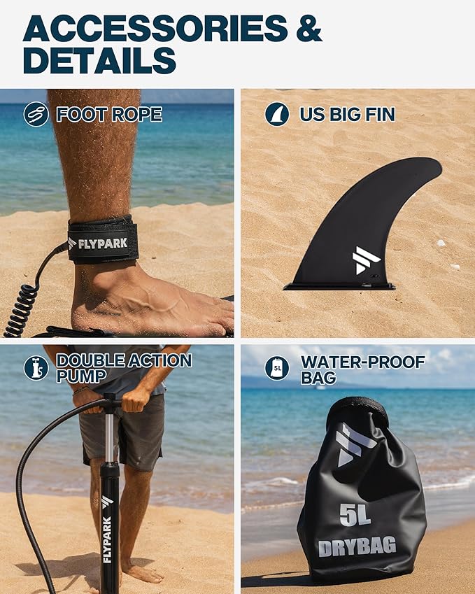 Flypark 11'x34 Inflatable Paddle Boards, Extra Wide SUP for 420lbs/3Adults, Yoga Stand Up Paddle Board, 110L Backpack, 15 D-Rings, Shoulder Strap, US-Fin, 2-Action Pump