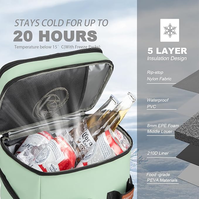 Insulated Cooler Backpack,33/45 Cans Multifunctional Double Deck Leakproof Cooler Bag with Sternum Strap,Large Capacity Lightweight Travel Camping Beach Backpack