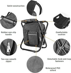 Kikerike Backpack Stool Cooler Chair Heavy Duty 400 LBS Max Load Portable Lightweight Folding Fishing Cooler for Camping Hunting Fishing - Black