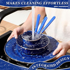 Nuogo 24 Pcs Enamel Camping Tableware Includes 12 oz Coffee Mugs 10.5 Inch Camping Plates 6 Inch Bowls and Utensils Set Includes Knife Fork Spoon for Outdoor RV (Blue)