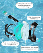 Full Face Snorkel Mask for Adults with Dry Top System 180 Degree Panoramic View Snorkeling Gear with Camera Mount Safe Breathing Anti-Leak Anti-Fog