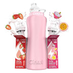 Cirkul 32oz. Blush Pink Stainless Steel Water Bottle Starter Kit with Pink Lid and 2 Flavor Cartridges (1 LifeSip Strawberry, 1 GoSip Passion Fruit Dragon Fruit) No Sugar, Zero Calorie Drink Mix