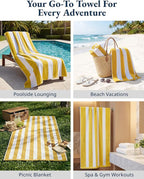 LANE LINEN Beach Towels 4 Pack - 520 GSM 100% Cotton Pool Towel for Adults – 30"x60" Beach Towels Oversized, Thick & Highly Absorbent - Super Soft & Quick Dry Cabana Stripe Large Towel Set - Suncrest