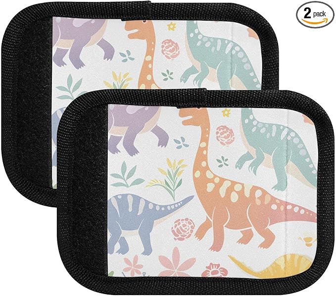 Rainbow Pastel Dinosaurs Luggage Handle Wrap for Suitcase Luggage Tags Handle Covers Identifiers Soft Decorations Travel Accessories 2 Pack