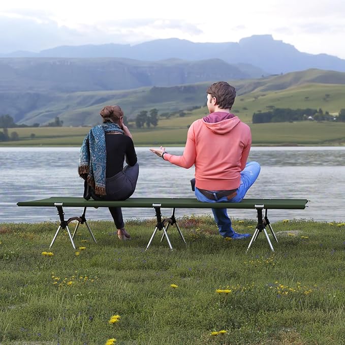 Camping Cot with Leg Extenders,Lightweight Portable Bed for Camping, Hiking, Travel, Beach, Home, Office Nap, Supports 330lbs, Easy Storage, Durable Design, Green