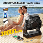 30000mAh Solar Fan with LED Lantern, 10W Solar Panel Rechargeable Battery Powered Camping Fan for Outside, 9 Inch Portable Battery Operated Hurricane Supplies for Picnic, Barbecue, Fishing, Travel