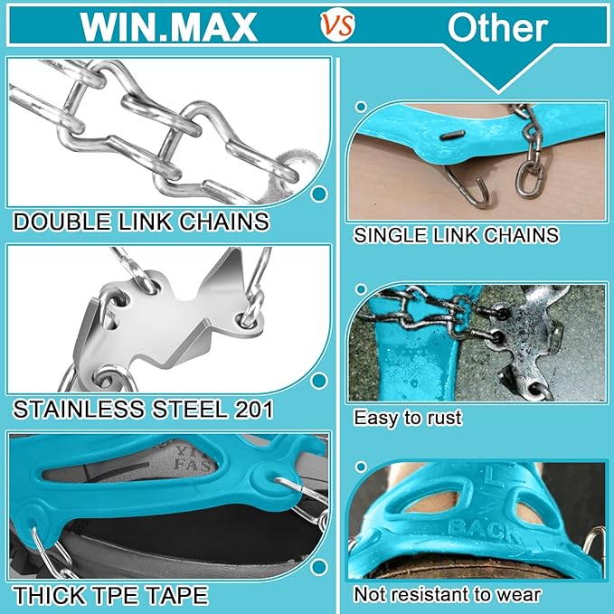 WIN.MAX Crampons for Shoes, Traction Cleats Ice Snow Grips with 19 Stainless Steel Spikes, Shoe Talons Anti - Slip Boots Spikes for Walking, Jogging, Climbing and Hiking