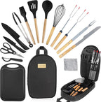 Camping Accessories Kitchen Cooking Utensils Set - Portable Outdoor Camp Cookware Set, Silicone Camper Essentials Gear Must Have Supplies for Travel RV BBQ Grill Picnic Hiking