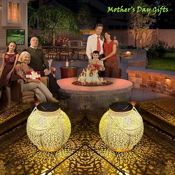 TAKE ME Solar Lanterns Lights Outdoor Waterproof Garden Laterns Metal Retro Lights for Mothers Day Gifts Mom Wife Grandma Birthday Gifts (White Set of 2)