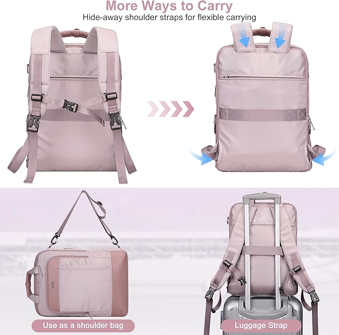 PIJUSHI Laptop Backpack for Women Men Personal Item Travel Backpack Convertible Carry on Bag Flight Approved(PE042 Ashen Purple)