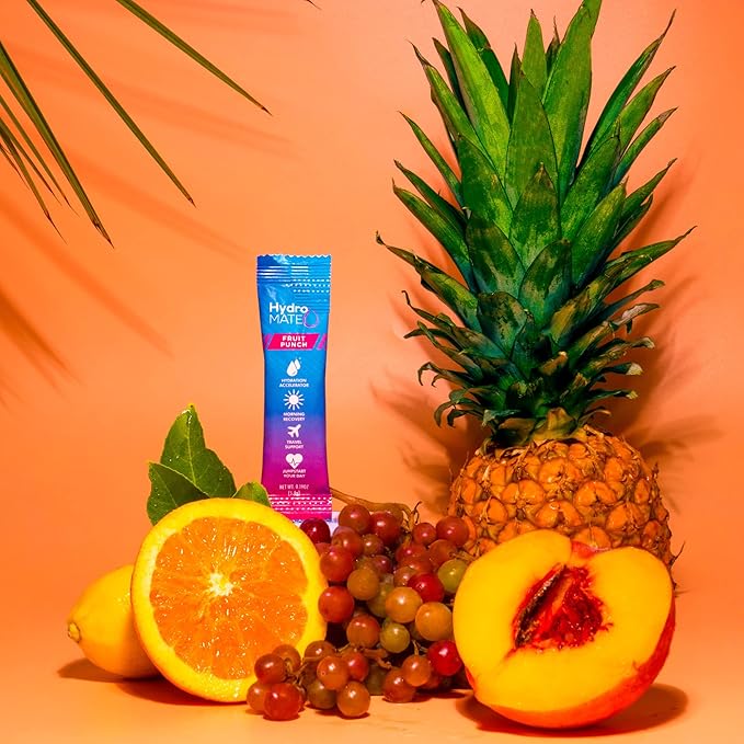 HydroMATE Electrolyte Powder Fruit Punch Hydration Packets Low Sugar 30 Count