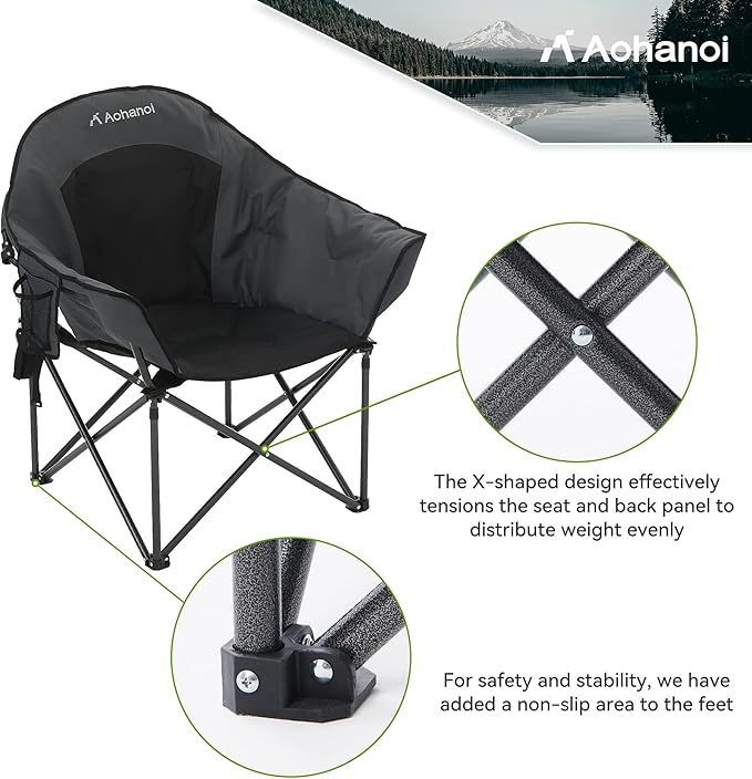 Oversized Camping Chairs, Camp Chairs, Camping Chairs for Heavy People, Padded Outdoor Folding Moon Chairs with Extra Wide Seats, Lawn Chairs Folding Supports up to 350lbs