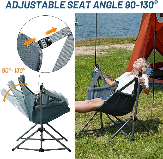 TIMBER RIDGE Hammock Camping Chair with Adjustable Backrest, Heavy Duty Folding Hammock Chair Supports 300lbs, Portable Hammock Chair for Camping, Travelling and Patio, Blue 2 Pack