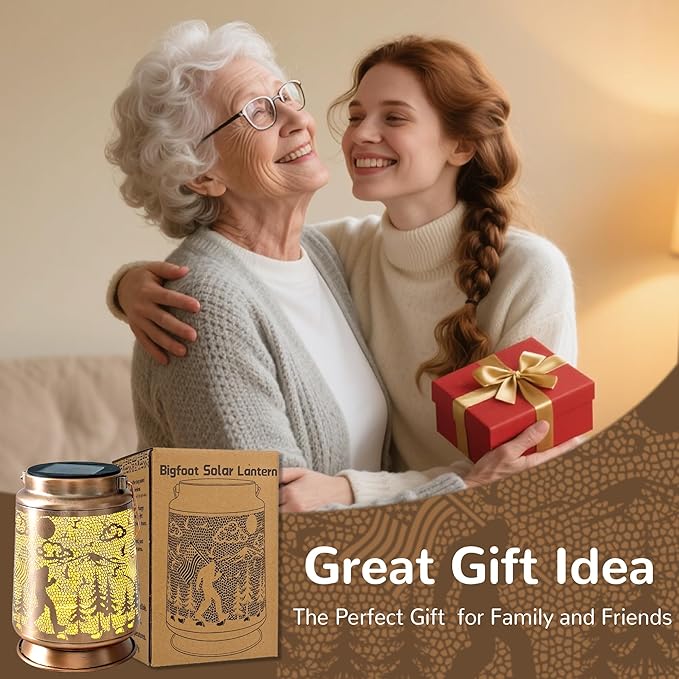 Bigfoot Solar Lantern for Garden Outdoor Decor – Hanging Metal Light Decoration for Patio, Yard, Lawn, Pathway, Backyard – Sasquatch Gift for Mom, Women, Grandma