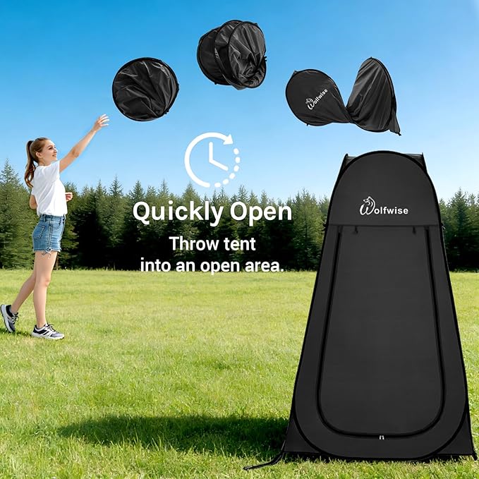 Wolfwise Pop Up Shower Tent, Portable Instant Changing Tent with Ventilation Window & Carry Bag, Privacy Bathroom Toilet for Beach, Camping & Outdoor, Width 47 ", Height 75 ", Black