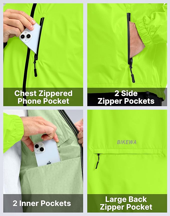 Men's Cycling Rain Jackets Waterproof Running Bike Windbreaker Lightweight Packable Hooded Jacket