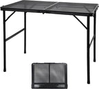 Camping Table with Mesh Desktop, Lightweight & Portable Folding Grill Table, Height Adjustable Metal Outdoor Table for Camp, Cooking, BBQ, RV, Picnic-3 FT Black