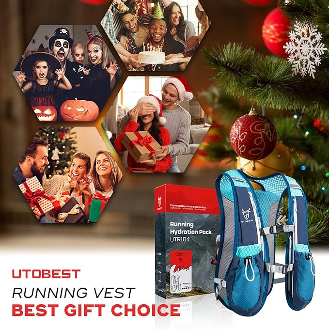 UTOBEST Running Vest, 5L Hydration Vest Lightweight, Breathable and Sweatproof Running Backpack, Adjustable Running Hydration Vest for Trail Running Marathon Race Jogging Cycling