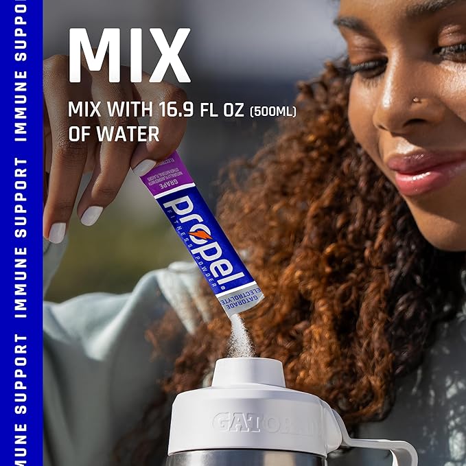 Propel Electrolyte Enhanced Water Drink Mix Powder Packets, Grape Variety Pack, Zero Calorie & Zero Sugar Hydration with Electrolytes and Vitamins C & E (30 Packets)