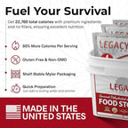 Legacy Food Storage Gluten Free 60 Serving Bucket, Emergency Food Supply, 22,760 Total Calories, 60 Large Servings, Shelf Stable Lunch & Dinner Entrees, Freeze Dried Survival Meals for MRE Camping, Hiking, & Backpacking