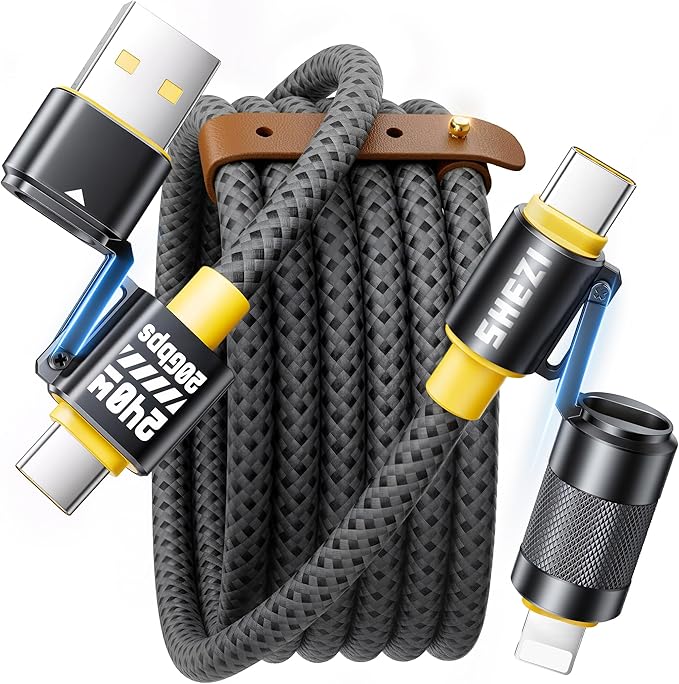 4 in 1 USB C Cable 240W 5FT Compatible with Lightning Cable Fast Charging [20 Gbps Data Transfer] Nylon Braided Multi Charger Cord Combo for iPhone 17/16/iPad/MacBook Charge Wire, Black