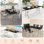 Set of 2 Folding Table 5 FT Camping Table Portable Heavy Duty Plastic Rectangular Outdoor Dining Table Steel Legs Fold-in-Half with Carrying Handle for Indoor,Picnic,Party,Wedding,Events(Black)