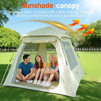 Instant Pop Up Camping Tent - 7'×7' 4 Person, 5-Sided Ventilation, UV-Blocking Top & Hexagonal Awning, Portable for Patio/Beach