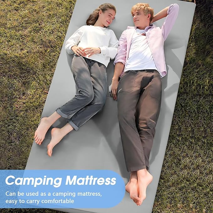 CYMULA Memory Foam Camping Mattress Pad,3inch Sleeping Pad for Camping,Non-Slip Bottom Floor Cot Car Mattress Bed with Retaining Portable Roll up Mattress Pad Mat for Travel Truck Guest Bed Tent