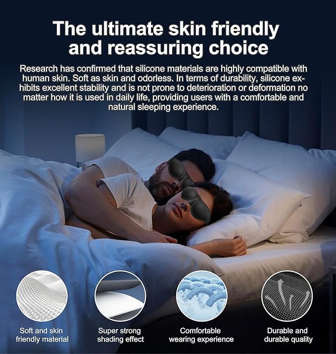Soft Silicone Sleep Mask for Dry Eyes, Moisture-Retaining Eye Mask for Sleep, Reusable and Washable, Lightweight Comfortable Fit for Insomnia, Yoga, Meditation, Naps, Travel, and Stress Relief
