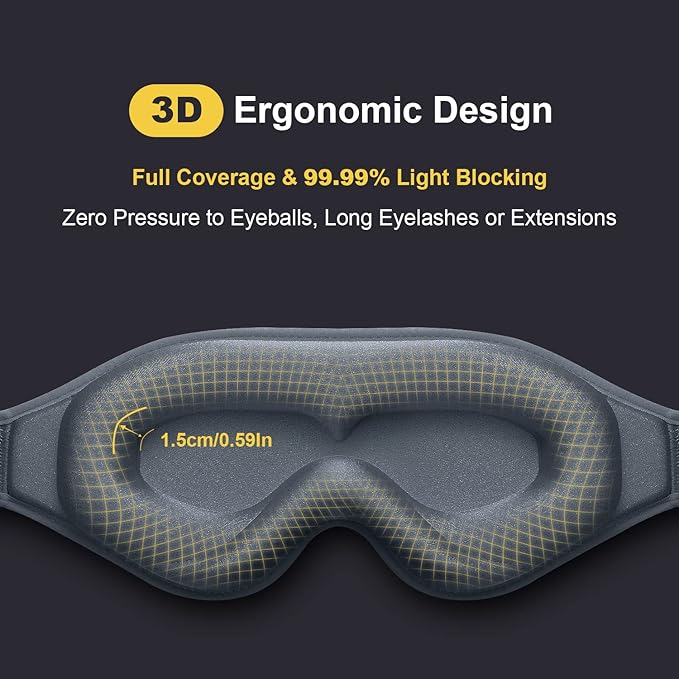 Puikos Eye Mask Sleeping Mask for Women Men Eye Covers for Sleeping Comfortable Adjustable Contoured Blackout Weighted Eyelash Extension Protector Sleep Mask Side Sleeper for Travel Yoga Nap (Gray)