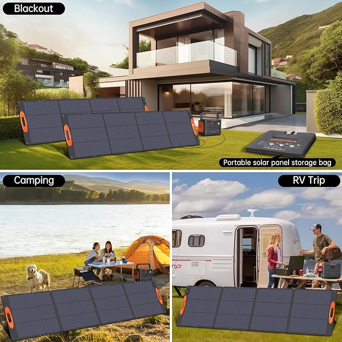 N-Type 16BB 220W Portable Solar Panel for EF/Jackery/Bluetti/Anker Power Station, IP68 Waterproof Foldable Solar Panel ETFE 25% High Efficiency for Outdoor Camping RV Trip