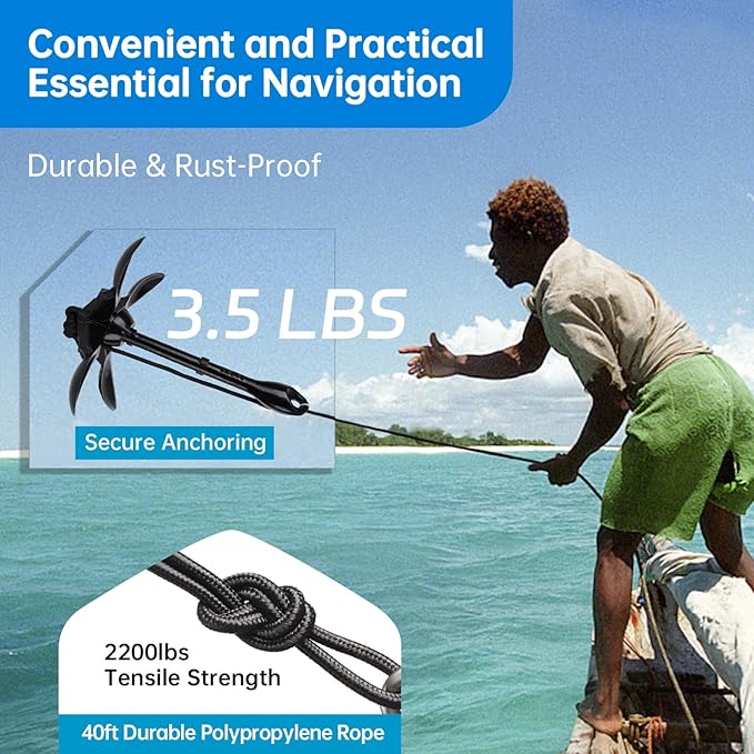 Alpinista Kayak Anchor, 3.5 lb Paddle Board Anchor Kit with 40 ft Marine Rope for Kayak, Canoes, SUP, Fishing, and Paddleboard Accessories