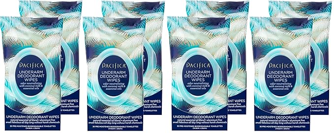 Pacifica Beauty Coconut Milk & Essential Oils Underarm Deodorant Wipes, Helps Remove Odor, Aluminum-Free, Vegan & Cruelty-Free (Pack of 8) | 240 wipes Total