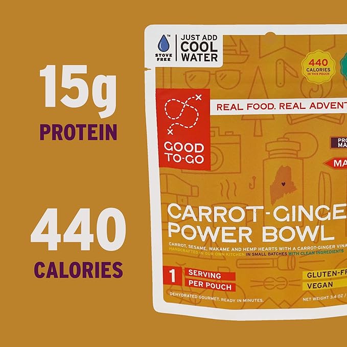 GOOD TO-GO Carrot-Ginger Power Bowl Stove-Free™ (6-Pack of Single Servings) | No Stove Required! Camping & Backpacking Food | Just Add Water Backpacking Meals | Good To-Go Dehydrated Meals Taste Better Than Freeze Dried Food