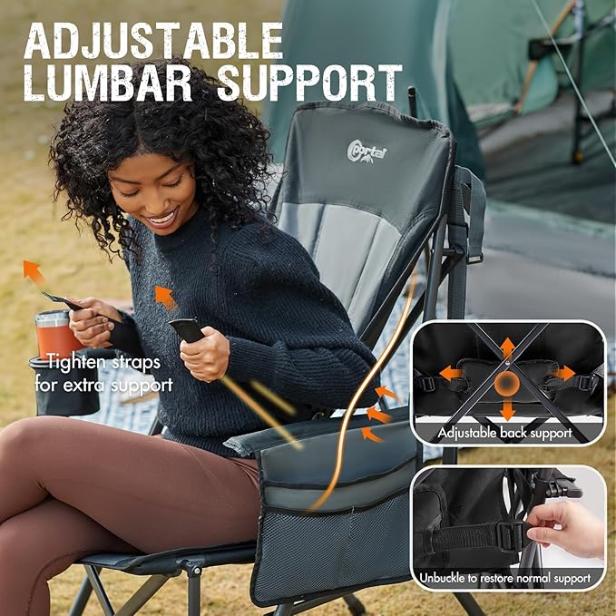 Portal Camping Chair with Lumbar Support for Adults Folding Portable High Back Oversized, 400LBS