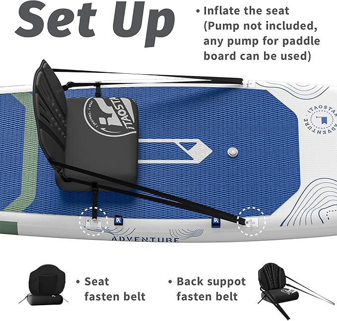 Inflatable SUP Seat with Backrest - Premium Paddle Board Chair for Surfboard, Kayak & Boat, Comfortable Blow Up Seat for Adults & Kids, Lightweight SUP Accessories for Versatile Use