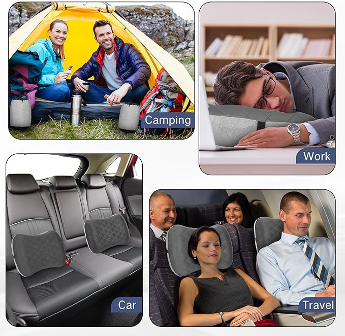 2 Pack Inflatable Travel Camping Pillow with Removable Cover Backpacking Blow up Neck Air Pillow Compressible for Lumbar Support Travel Hiking(Dark Grey)