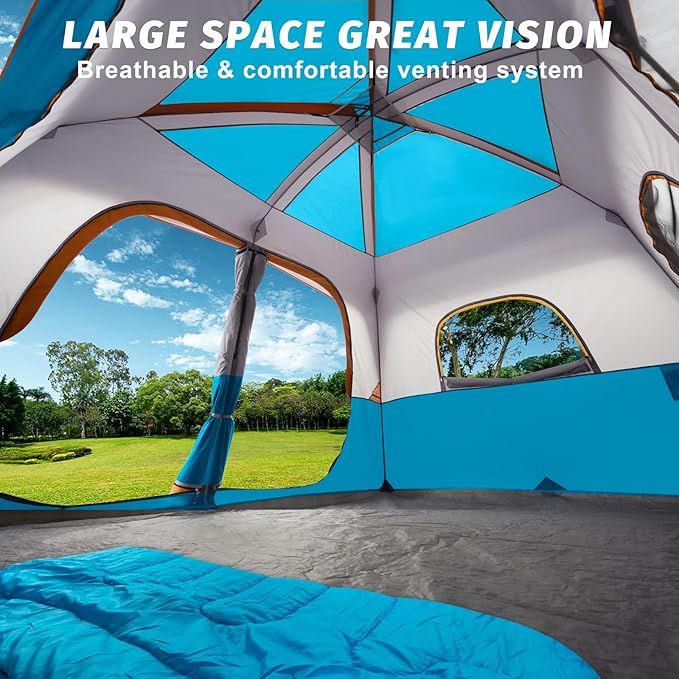 UNP 2/4/6/8 Person Tent, Portable Cabin Tent, Camping Tent 4-Person Easy Set Up, Waterproof with Top Rainfly for Outdoor Camping/Hiking