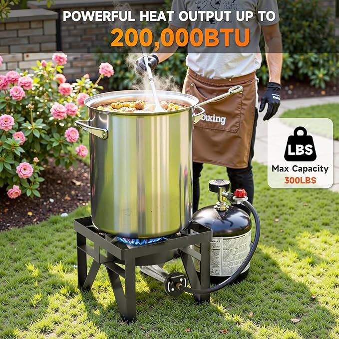 Propane Burner, 200,000 BTU High Pressure Gas Stove with 0-20 PSI Regulator, Portable Camping Stove Outdoor Propane Stove for Camping, Turkey Fry, Backyard, Outdoor Cooking